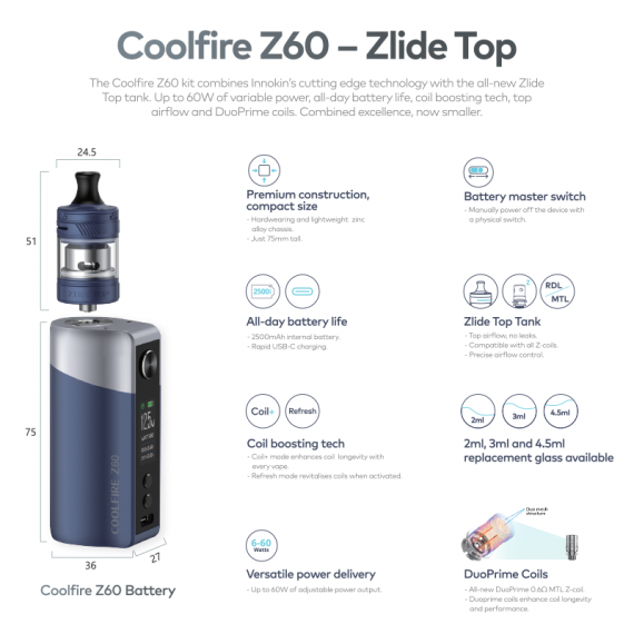 Innokin CoolFire Z60 Zlide top kit - прибавил по всем параметрам...